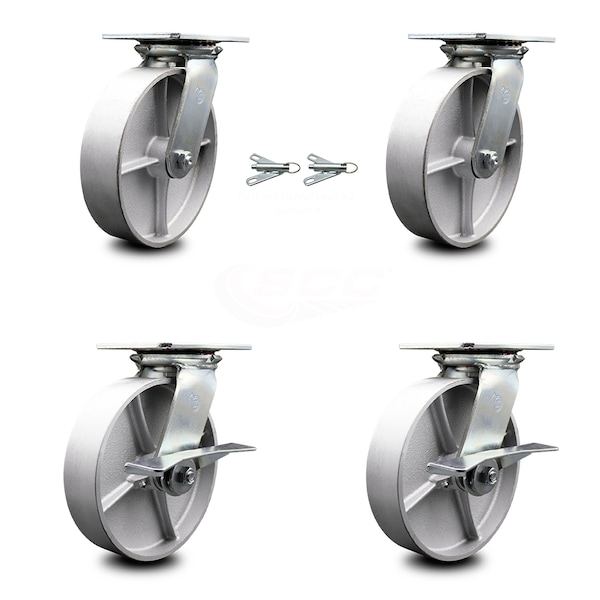 Service Caster 8 Inch Semi Steel Swivel Caster Swivel Locks 2 Brakes, 2PK SCC-35S820-SSB-BSL-2-SLB-2 - main